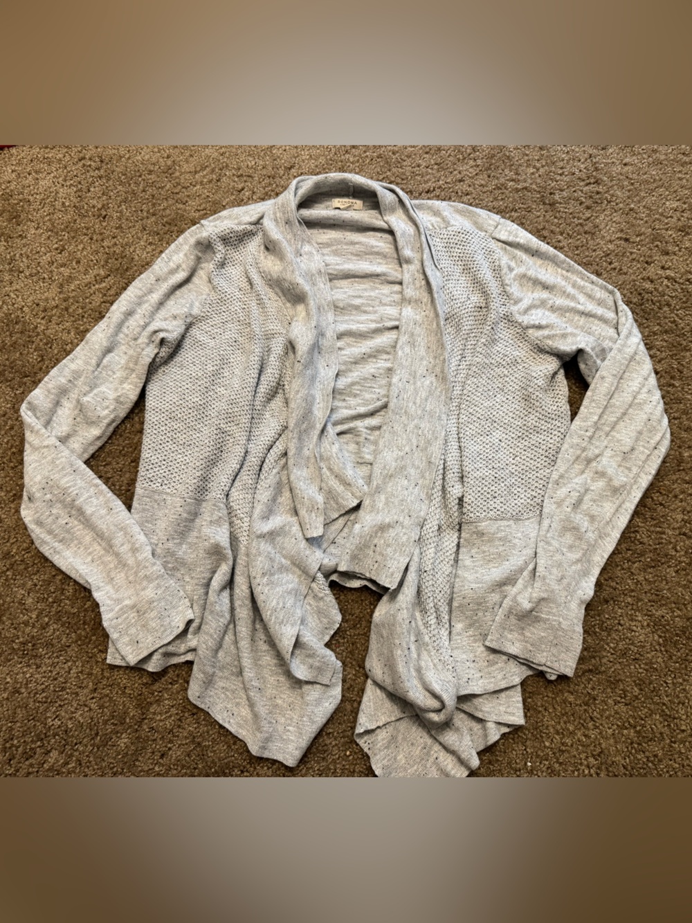 Sonoma Light Gray Open-Front Draped Cardigan